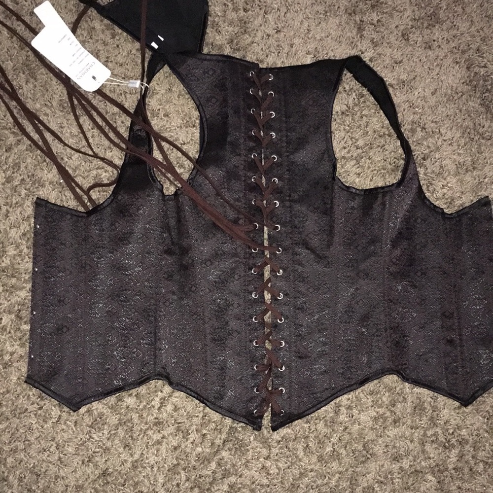CHARMIAN NWT BROCADE CORSET WAIST CINCHER UNDER BUST VEST W/ PANTIES TIE… - Picture 9 of 10